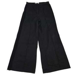 La Ligne New York High Wide Leg Pants 4 Black Cotton Canvas Crochet Side Stripe‎